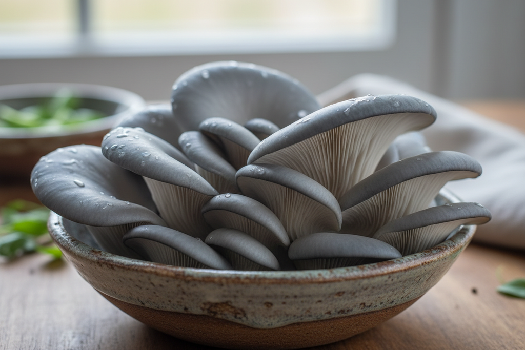 champignons frais pleurote bleu dans un plat